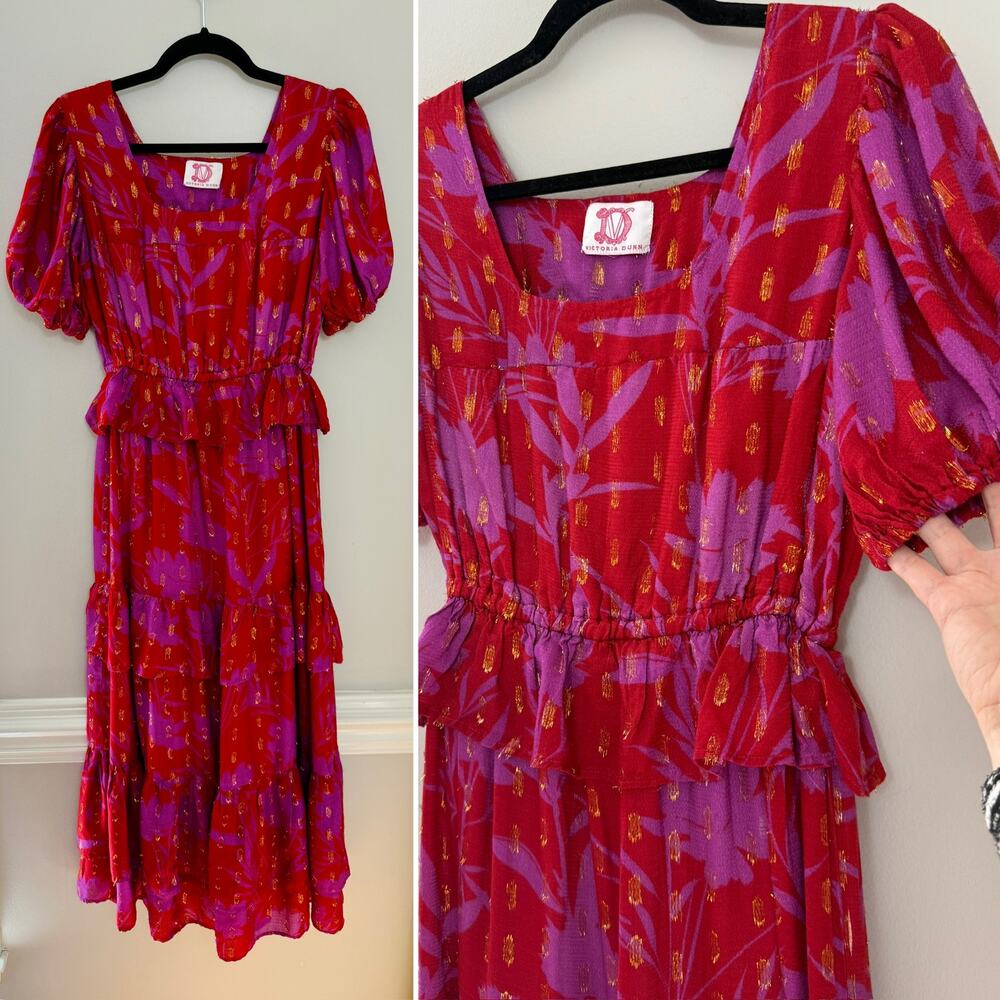 Victoria Dunn Feminine Classic Coquette Maximalism Ruffle Puff Maxi Dress M